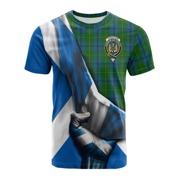 Johnstone (Johnston) Tartan Cotton T-shirt with Family Crest Scotland Patriotic Style