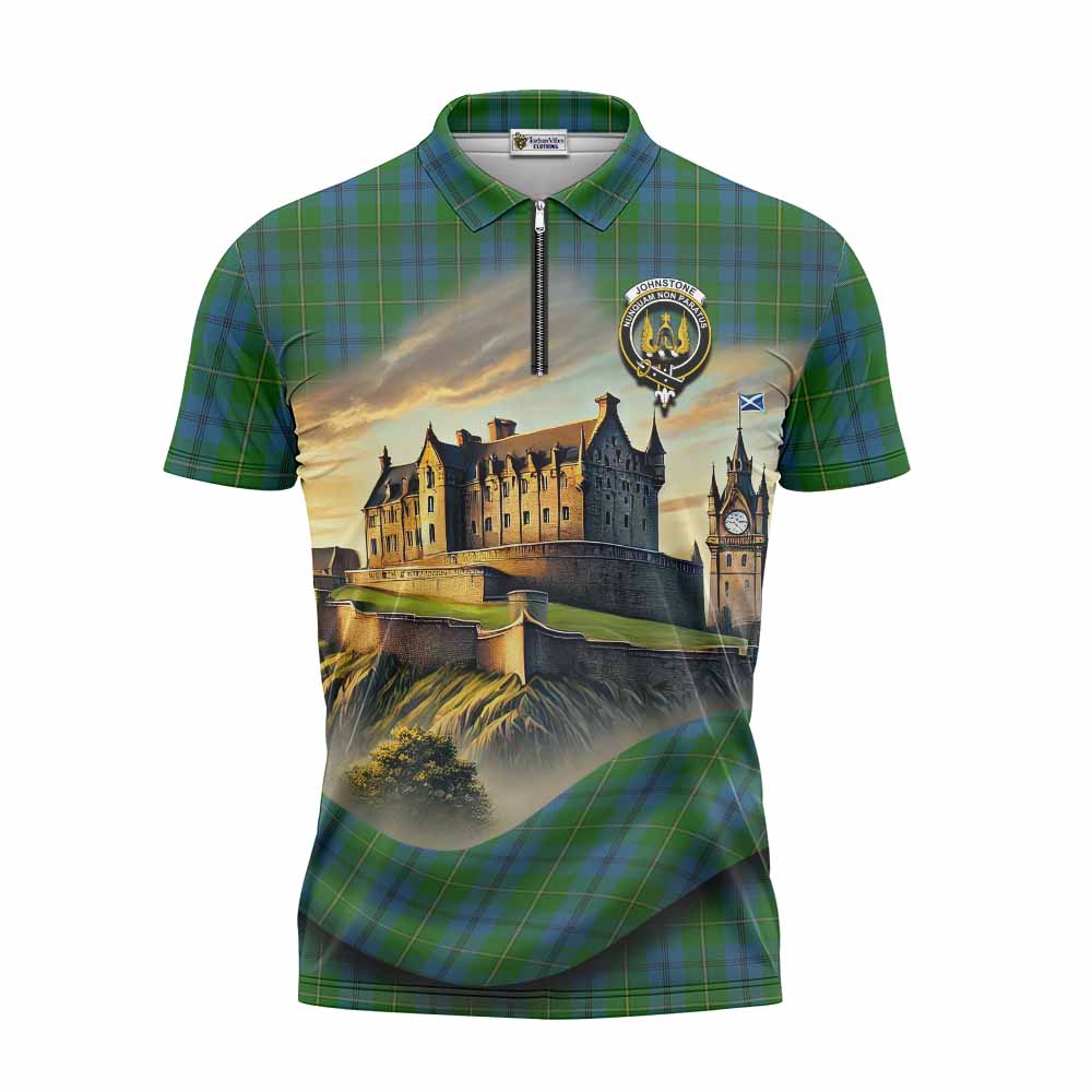 Johnstone (Johnston) Tartan Family Crest Zipper Polo Shirt with Scottish Ancient Castle Style Unisex - Tartan Vibes Clothing