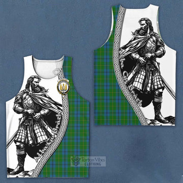 Johnstone (Johnston) Tartan Clan Crest Men's Tank Top with Highlander Warrior Celtic Style