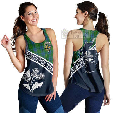 Johnstone (Johnston) Tartan Women's Racerback Tanks Featuring Thistle and Scotland Map