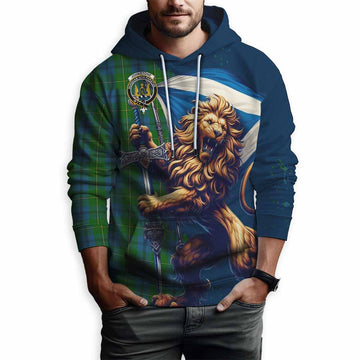 Johnstone (Johnston) Tartan Family Crest Hoodie with Scottish Majestic Lion