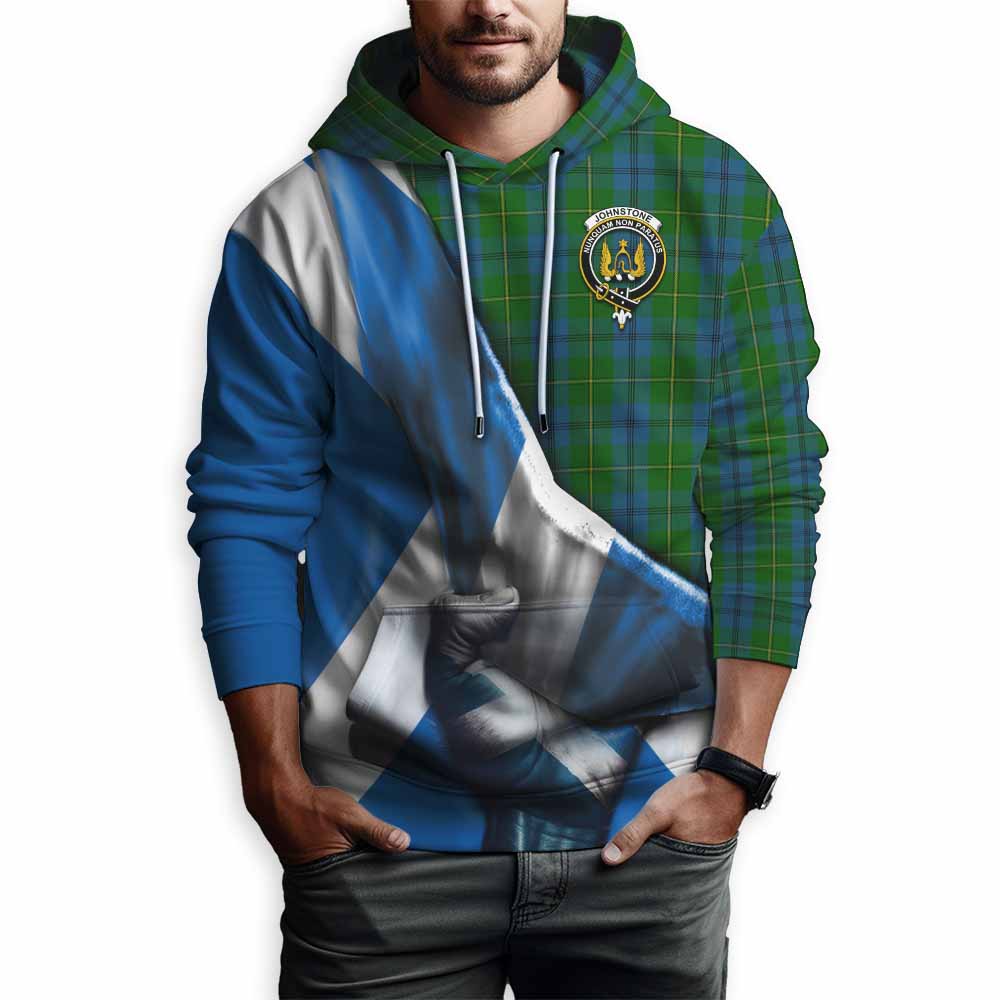 Tartan Vibes Clothing Johnstone (Johnston) Tartan Hoodie with Family Crest Scotland Patriotic Style