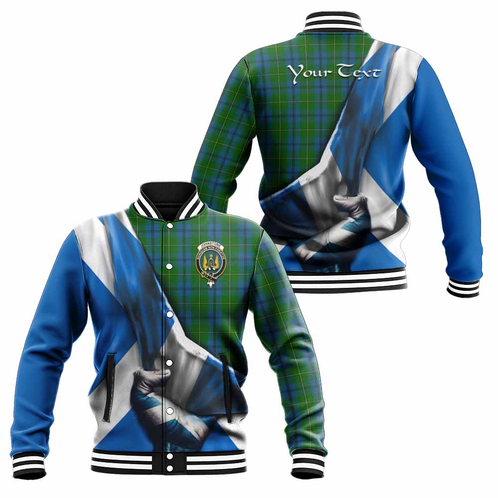 Tartan Vibes Clothing Johnstone (Johnston) Tartan Baseball Jacket with Family Crest Scotland Patriotic Style