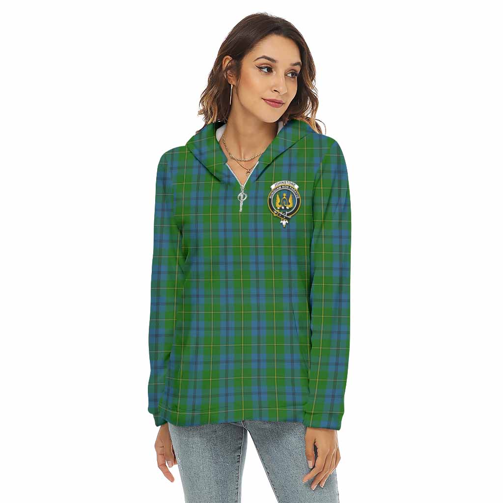Johnstone (Johnston) Tartan Women's Borg Fleece Hoodie with Half Zip with Family Crest Female - Tartan Vibes Clothing
