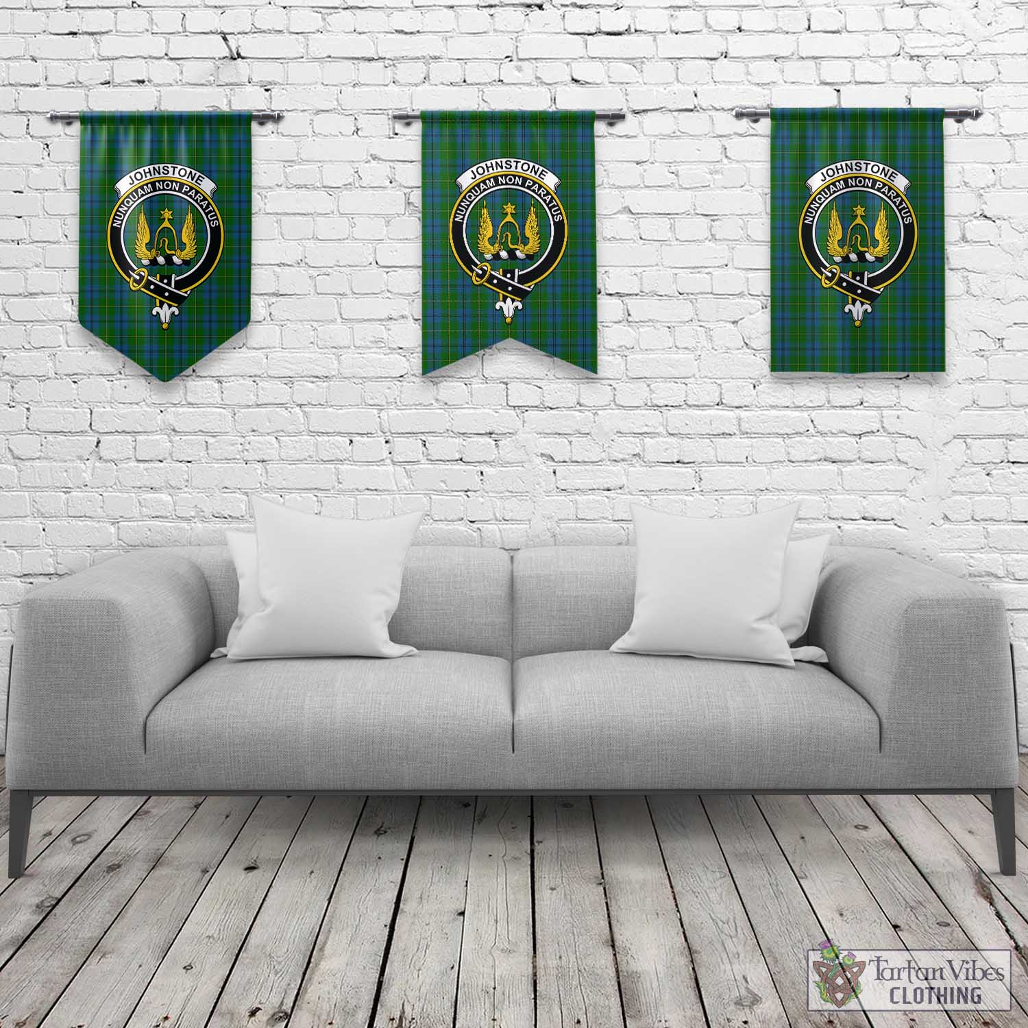 Tartan Vibes Clothing Johnstone-Johnston Tartan Gonfalon, Tartan Banner with Family Crest