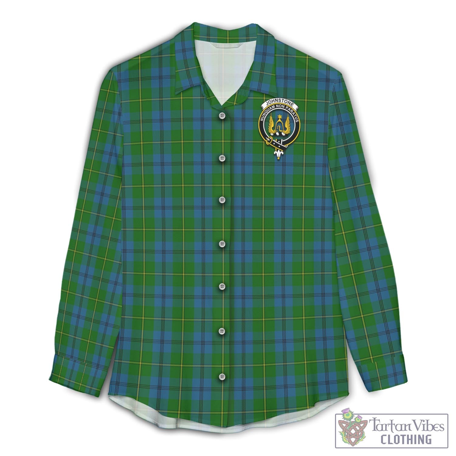 Tartan Vibes Clothing Johnstone-Johnston Tartan Womens Casual Shirt with Family Crest