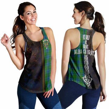 Johnstone (Johnston) Tartan Family Crest Women's Racerback Tanks Alba Gu Brath Be Brave Lion Ancient Style 4XL - Tartan Vibes Clothing