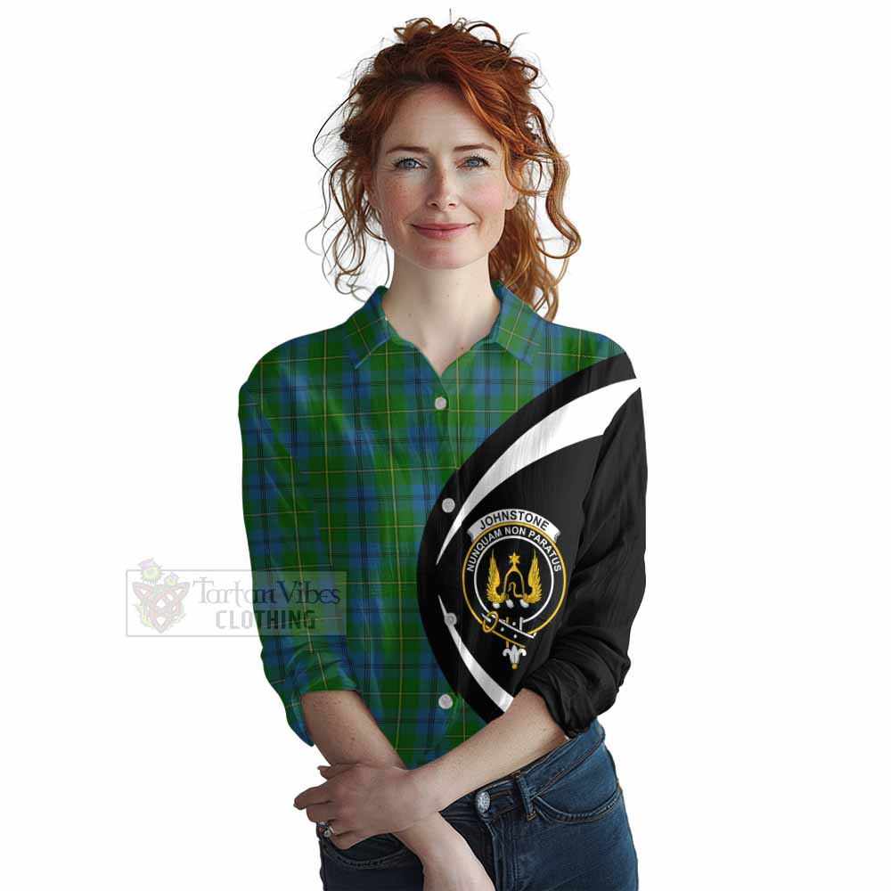 Tartan Vibes Clothing Johnstone (Johnston) Tartan Women's Casual Shirt with Family Crest Circle Style