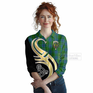 Johnstone (Johnston) Tartan Women's Casual Shirt with Family Crest and Celtic Symbol Style