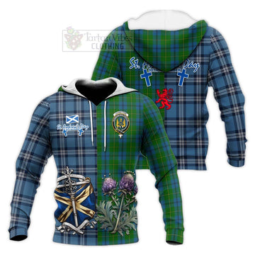 Johnstone (Johnston) Tartan Knitted Hoodie Happy St. Andrew's Day Half Tartan Style