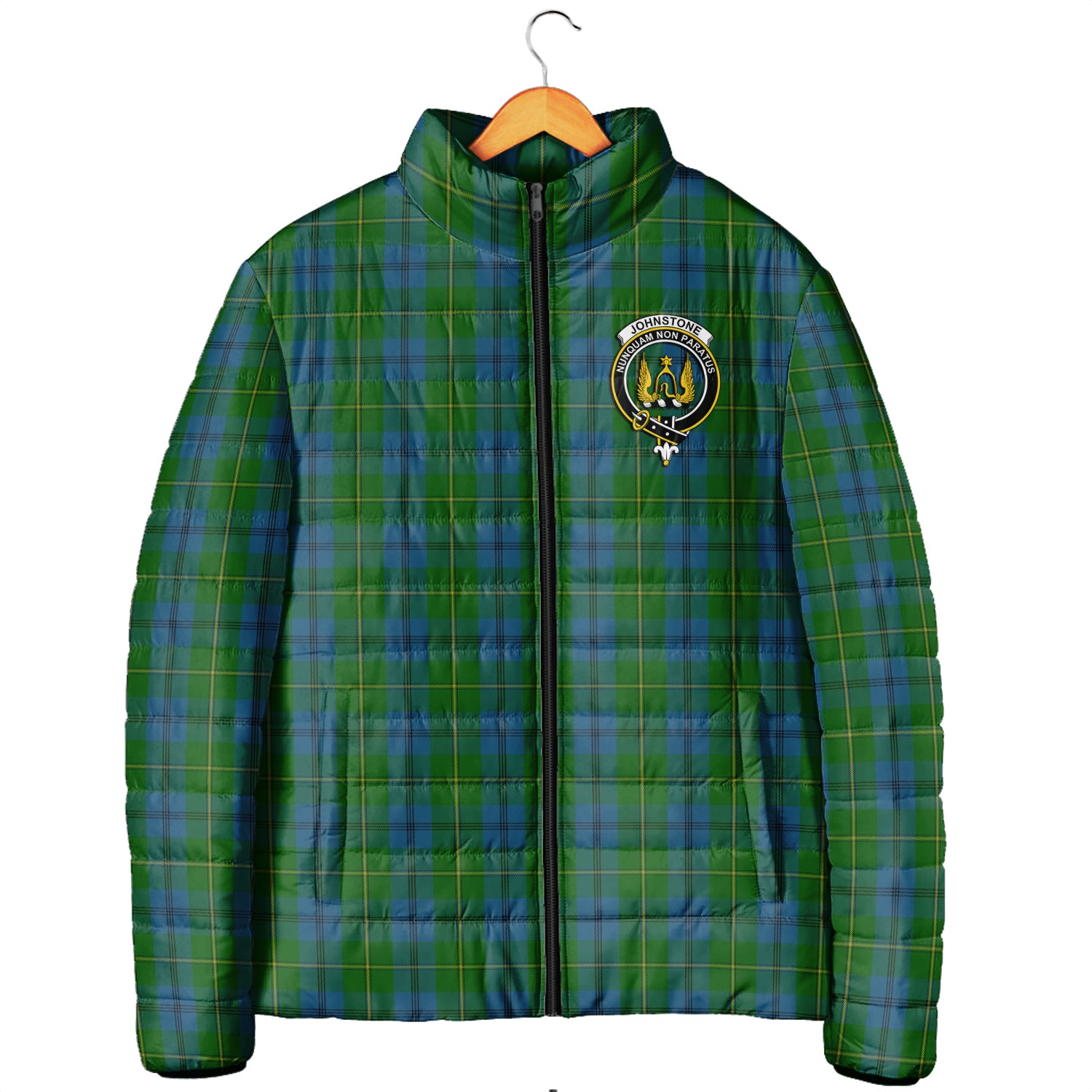 Johnstone (Johnston) Tartan Padded Jacket with Family Crest Men's Padded Jacket - Tartan Vibes Clothing