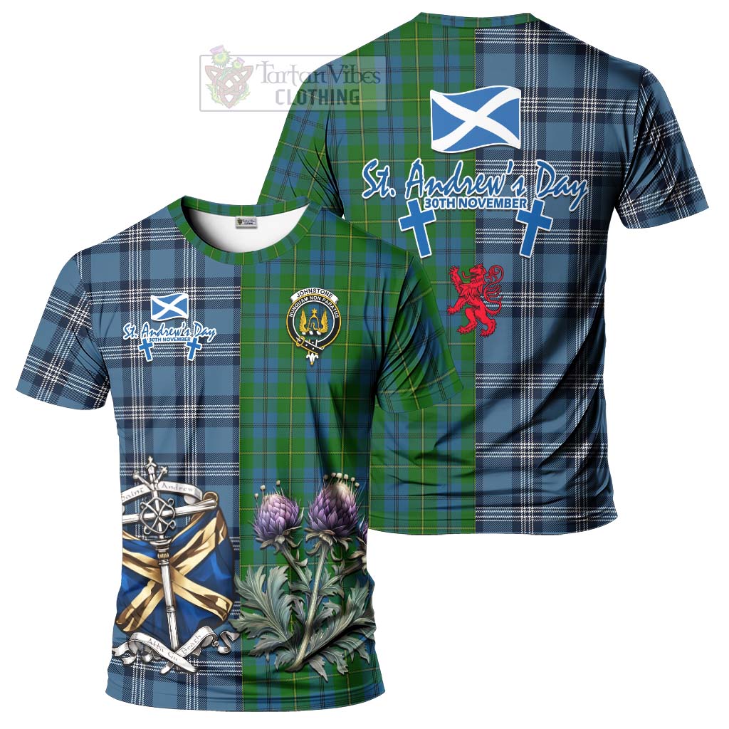 Tartan Vibes Clothing Johnstone (Johnston) Tartan T-Shirt Happy St. Andrew's Day Half Tartan Style