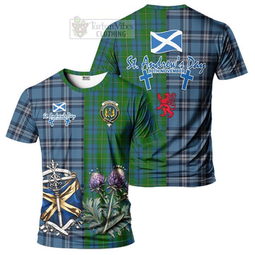 Johnstone (Johnston) Tartan T-Shirt Happy St. Andrew's Day Half Tartan Style