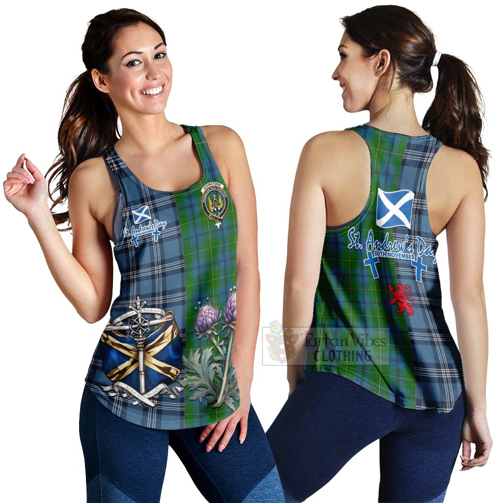 Tartan Vibes Clothing Johnstone (Johnston) Tartan Women's Racerback Tanks Happy St. Andrew's Day Half Tartan Style