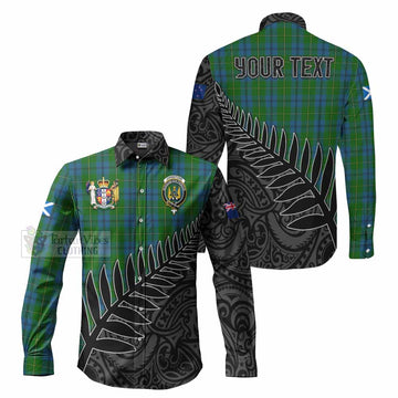 Johnstone (Johnston) Crest Tartan Long Sleeve Button Shirt with New Zealand Silver Fern Half Style