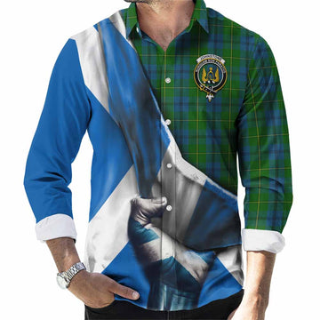 Johnstone (Johnston) Tartan Long Sleeve Button Shirt with Family Crest Scotland Patriotic Style