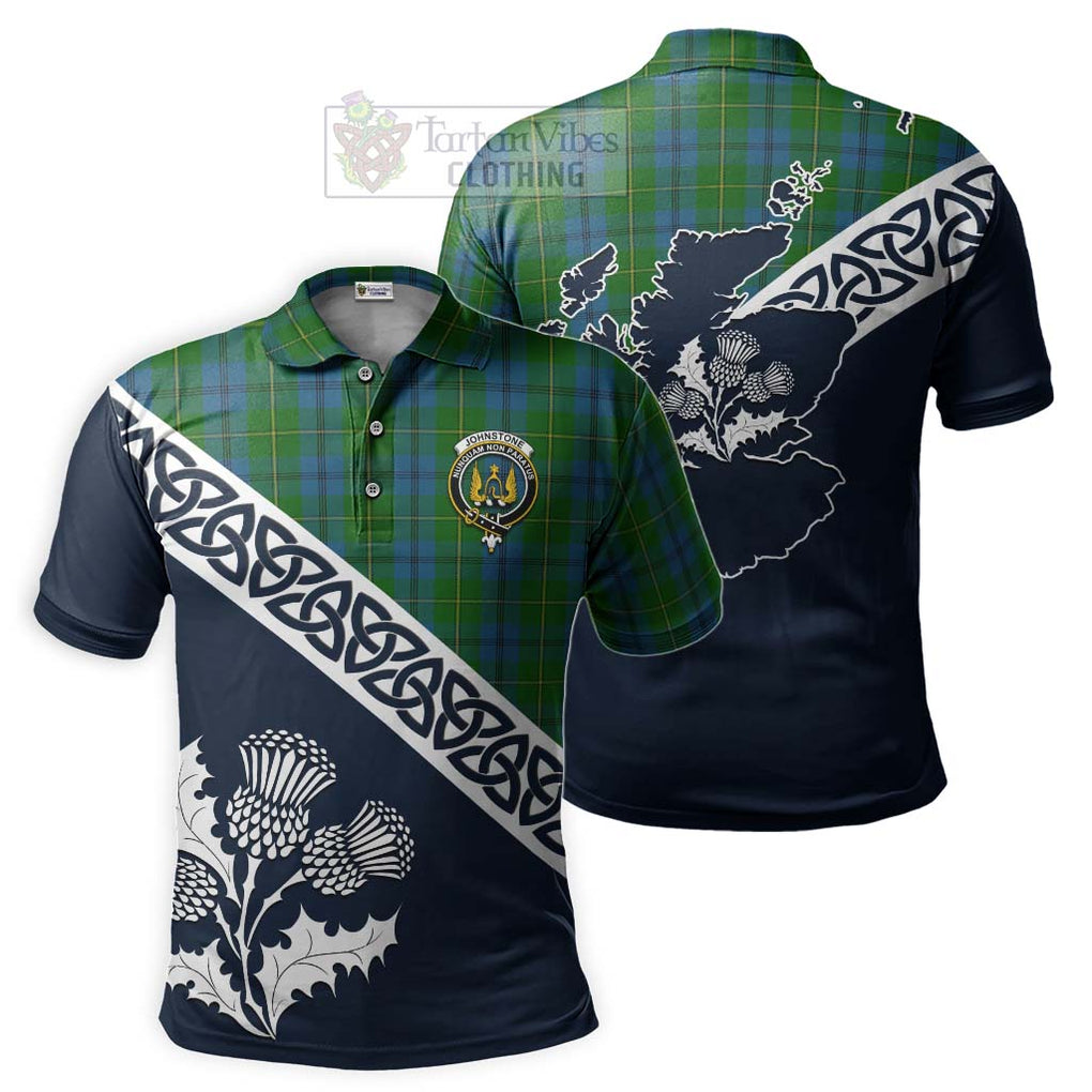 Johnstone (Johnston) Tartan Polo Shirt Featuring Thistle and Scotland Map