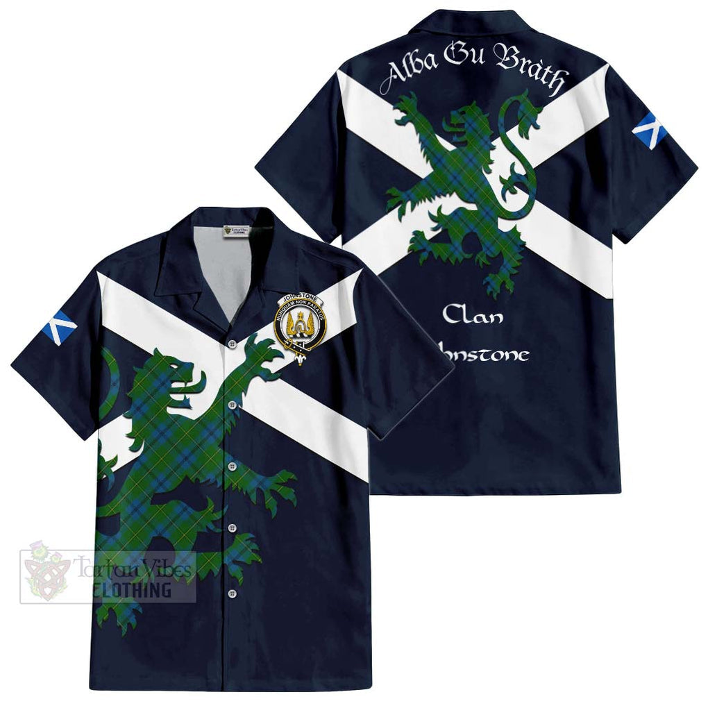 Tartan Vibes Clothing Johnstone (Johnston) Tartan Lion Rampant Short Sleeve Button Shirt – Proudly Display Your Heritage with Alba Gu Brath and Clan Name