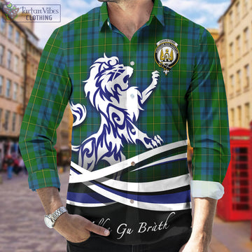 Johnstone Tartan Long Sleeve Button Up Shirt with Alba Gu Brath Regal Lion Emblem
