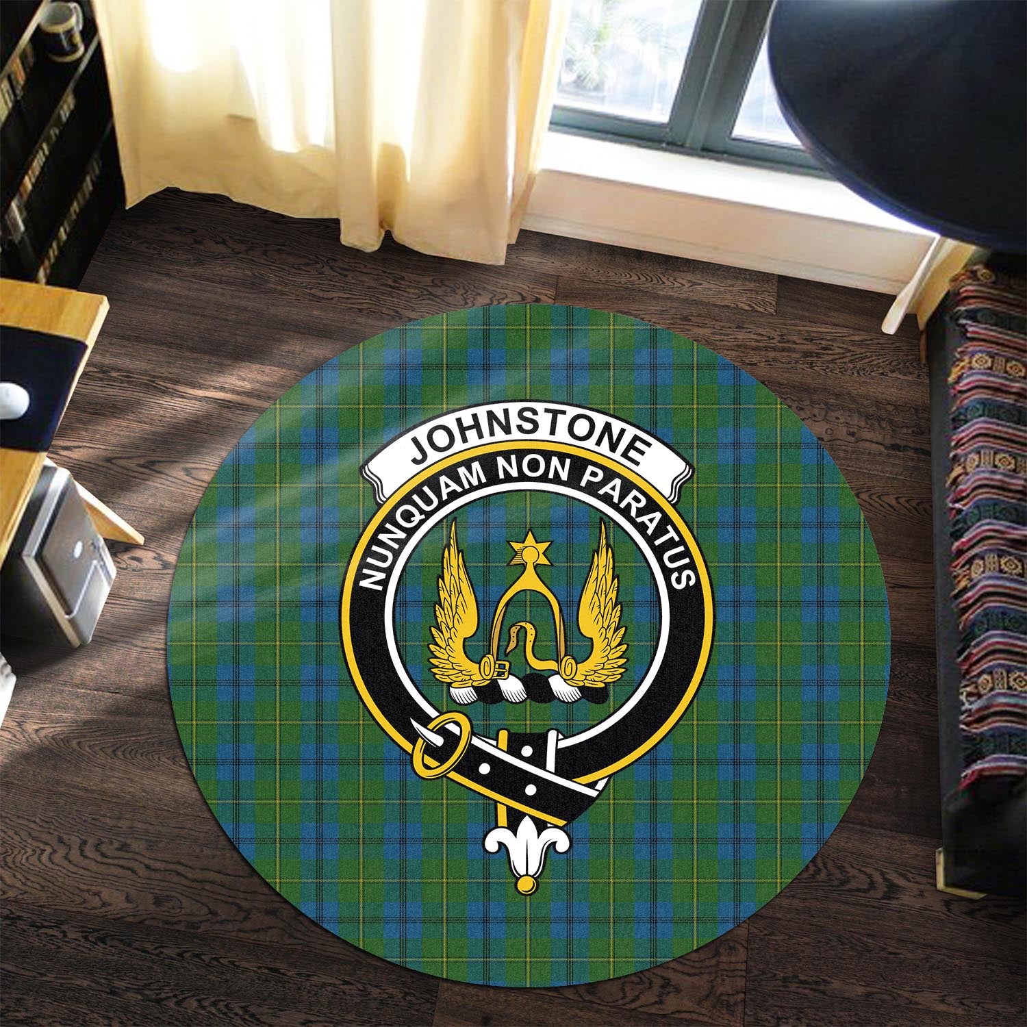 johnstone-johnston-tartan-round-rug-with-family-crest