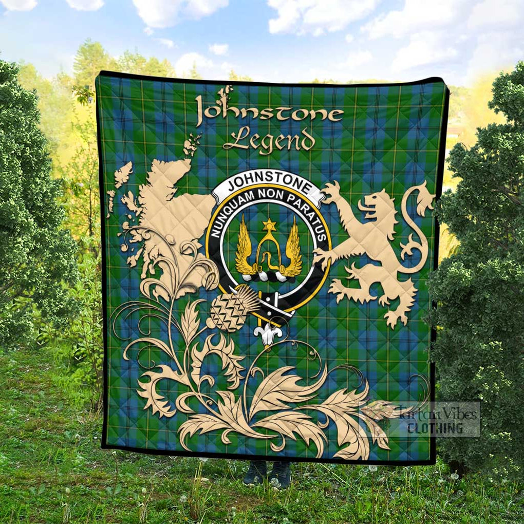 Tartan Vibes Clothing Johnstone (Johnston) Tartan Quilt with Family Crest and Scottish Symbol Style