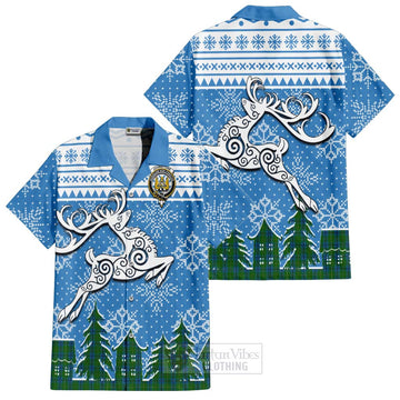 Johnstone (Johnston) Clan Christmas Short Sleeve Button Shirt Celtic Reindeer Style