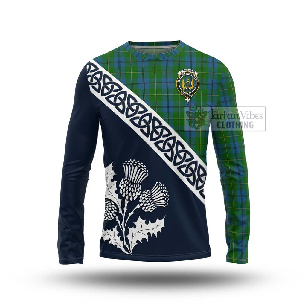 Tartan Vibes Clothing Johnstone (Johnston) Tartan Long Sleeve T-Shirt Featuring Thistle and Scotland Map