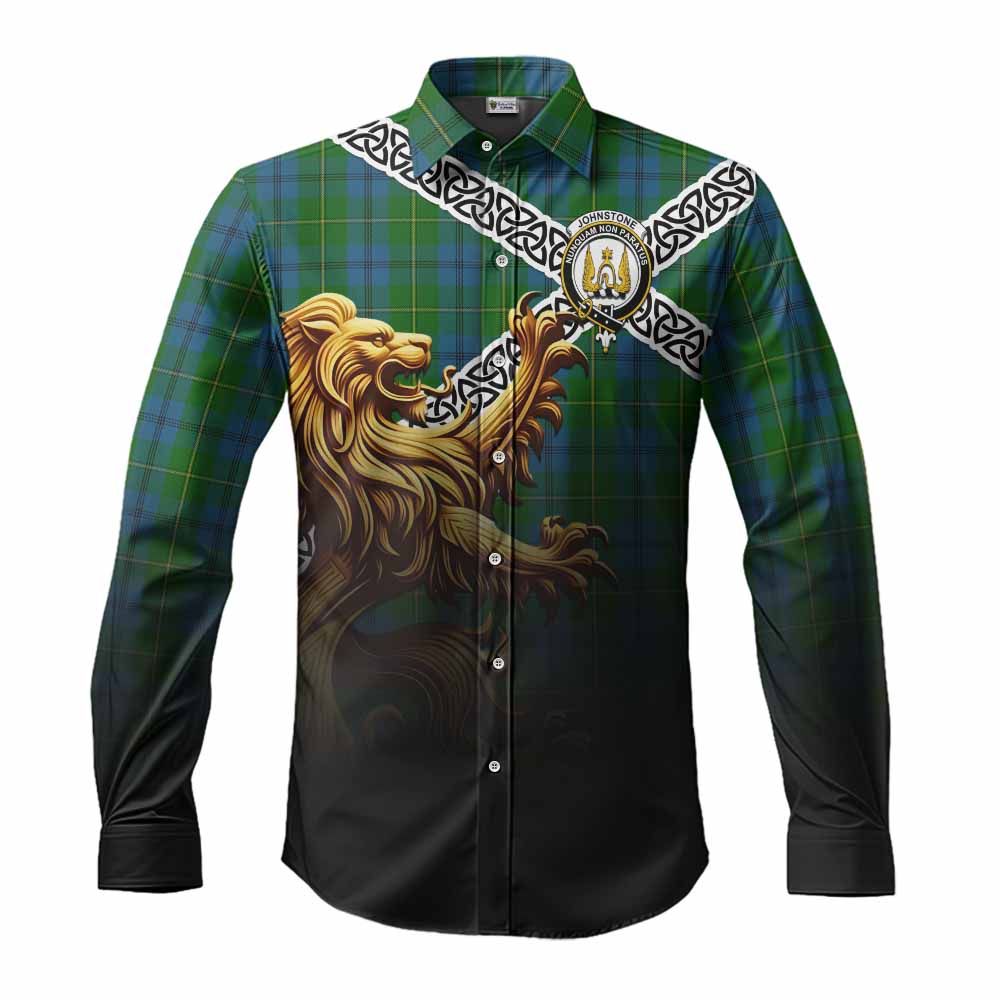 Johnstone (Johnston) Crest Tartan Long Sleeve Button Shirt with Golden Lion Emblem Celtic Style Men's Shirt S - Tartan Vibes Clothing