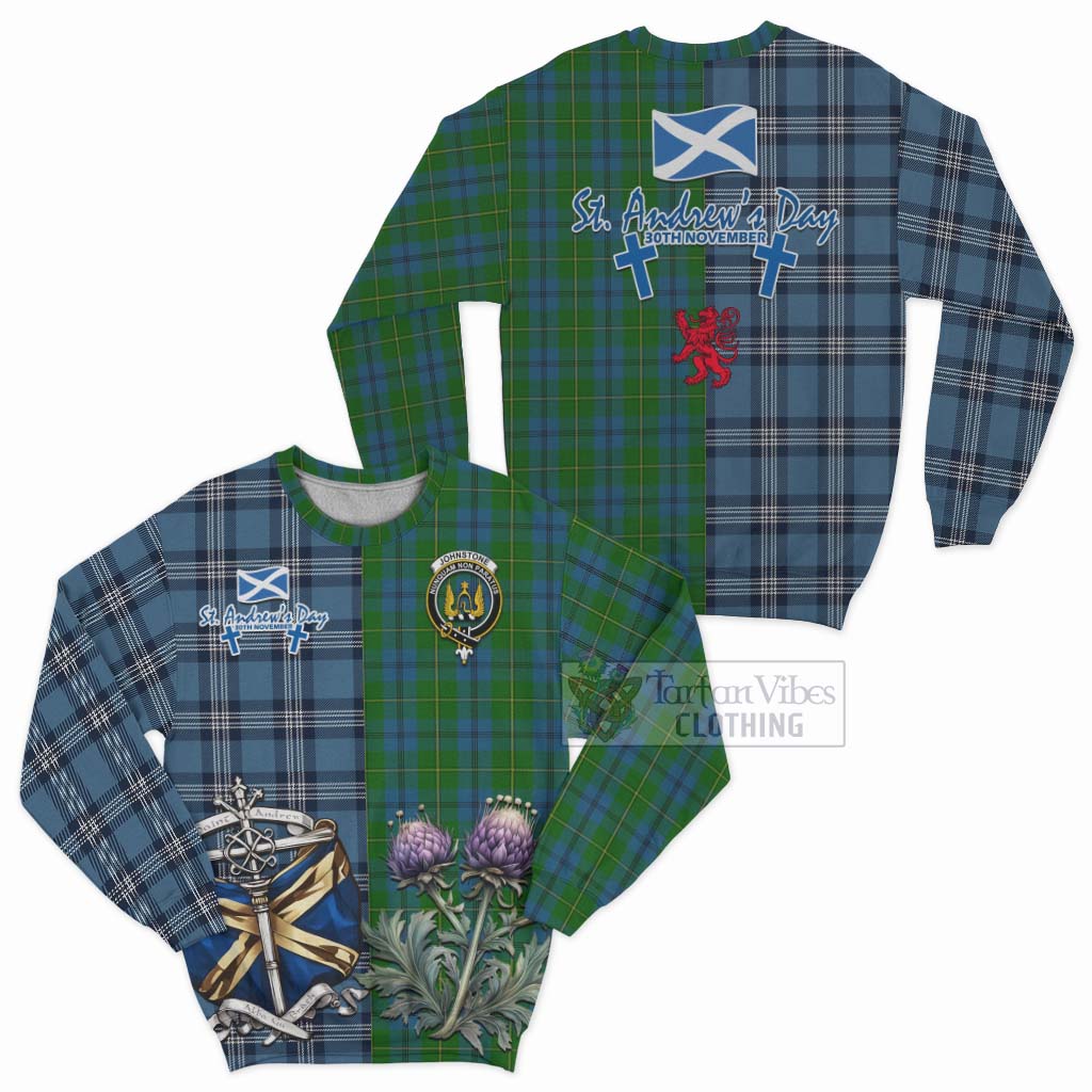 Tartan Vibes Clothing Johnstone (Johnston) Tartan Sweatshirt Happy St. Andrew's Day Half Tartan Style