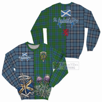 Johnstone (Johnston) Tartan Sweatshirt Happy St. Andrew's Day Half Tartan Style