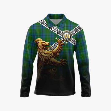 Johnstone (Johnston) Crest Tartan Long Sleeve Polo Shirt with Golden Lion Emblem Celtic Style Unisex - Tartan Vibes Clothing