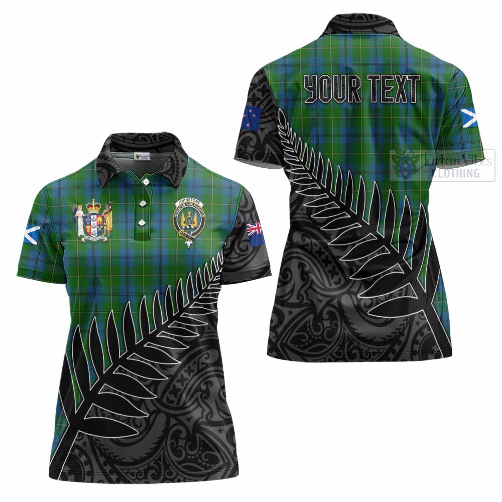 Tartan Vibes Clothing Johnstone (Johnston) Crest Tartan Women's Polo Shirt with New Zealand Silver Fern Half Style