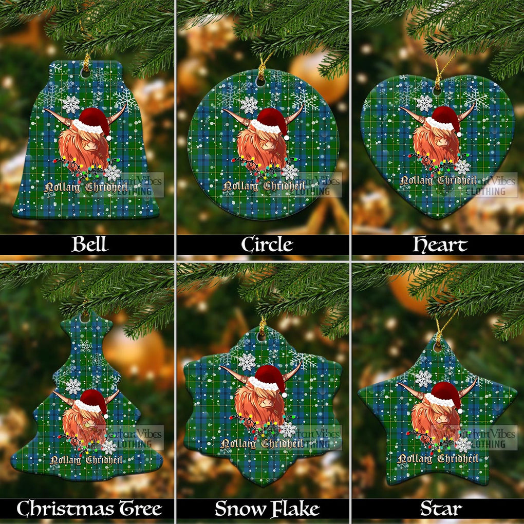 Tartan Vibes Clothing Johnstone (Johnston) Clan Tartan Ornament with Christmas Twinkle Highland Cattle