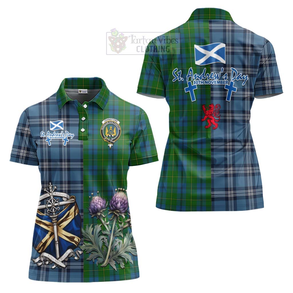 Tartan Vibes Clothing Johnstone (Johnston) Tartan Women's Polo Shirt Happy St. Andrew's Day Half Tartan Style