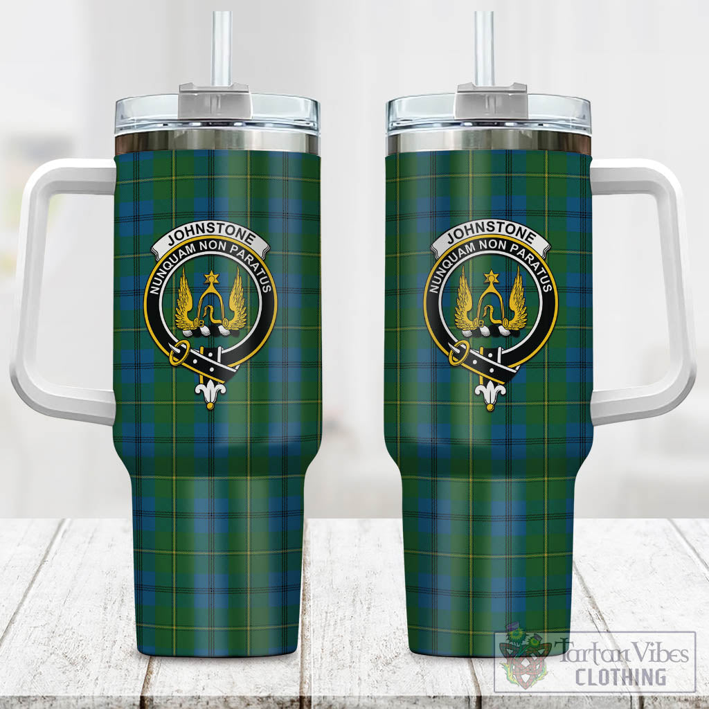 Tartan Vibes Clothing Johnstone-Johnston Tartan and Family Crest Tumbler with Handle