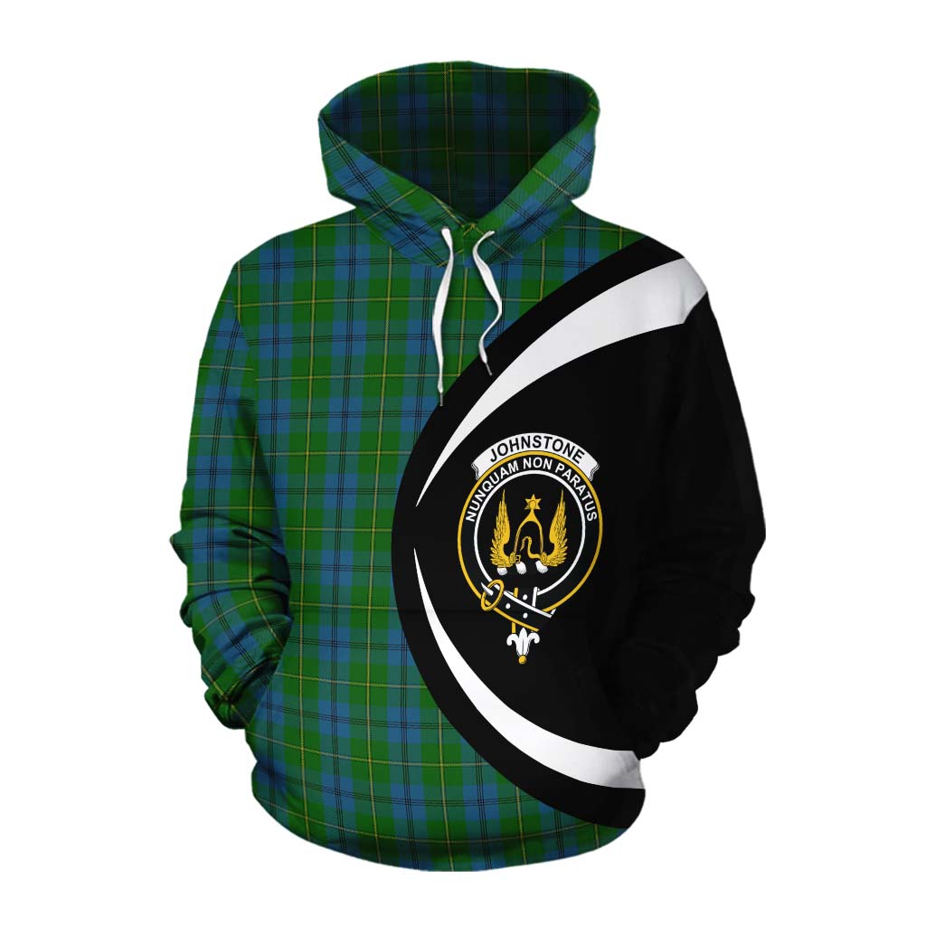 Tartan Vibes Clothing Johnstone (Johnston) Tartan Cotton Hoodie with Family Crest Circle Style