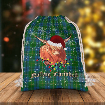 Johnstone (Johnston) Tartan Christmas Santa's Bag with Highland Cow