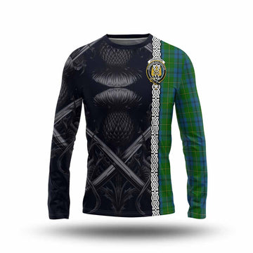 Johnstone (Johnston) Tartan Long Sleeve T-Shirt with Family Crest Cross Sword Thistle Celtic Vibes