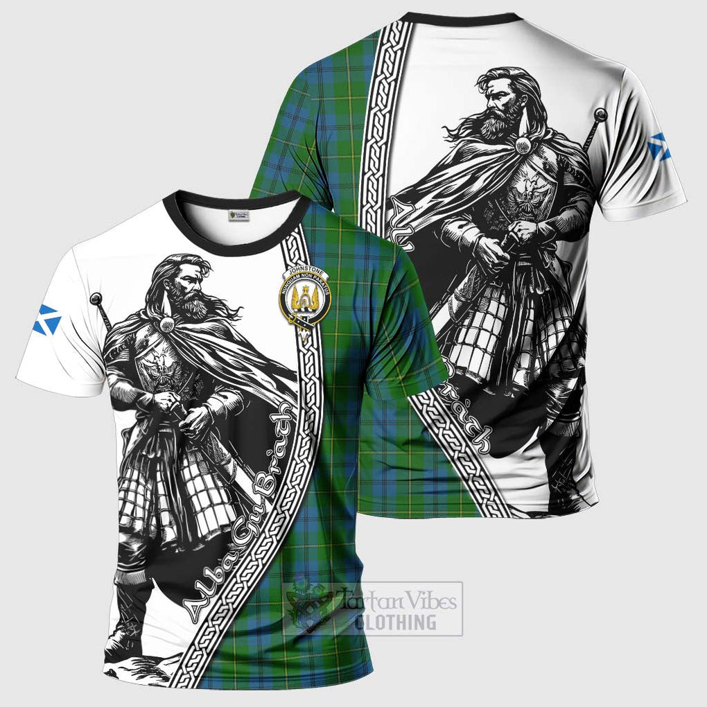 Tartan Vibes Clothing Johnstone (Johnston) Tartan Clan Crest T-Shirt with Highlander Warrior Celtic Style