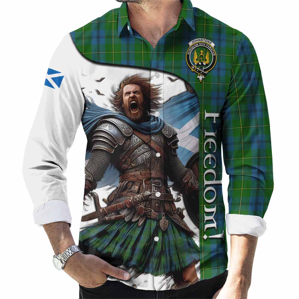 Tartan Vibes Clothing Johnstone (Johnston) Crest Tartan Long Sleeve Button Shirt Inspired by the Freedom of Scottish Warrior