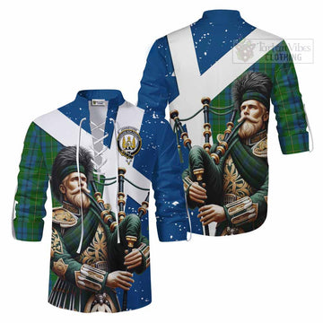 Johnstone (Johnston) Tartan Ghillie Kilt Shirt with Family Crest Scottish Bagpiper Vibes