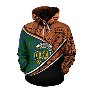 Johnstone (Johnston) Crest Tartan Cotton Hoodie with Polynesian Vibes Style - Orange Version