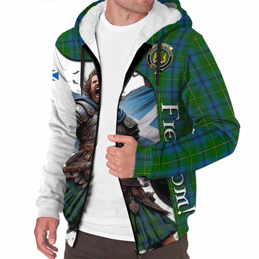 Tartan Vibes Clothing Johnstone (Johnston) Crest Tartan Sherpa Hoodie Inspired by the Freedom of Scottish Warrior