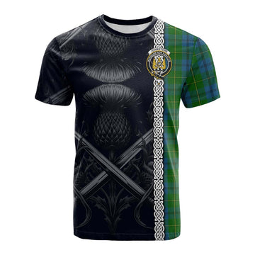 Johnstone (Johnston) Tartan Cotton T-shirt with Family Crest Cross Sword Thistle Celtic Vibes