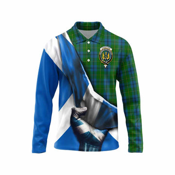 Johnstone (Johnston) Tartan Long Sleeve Polo Shirt with Family Crest Scotland Patriotic Style