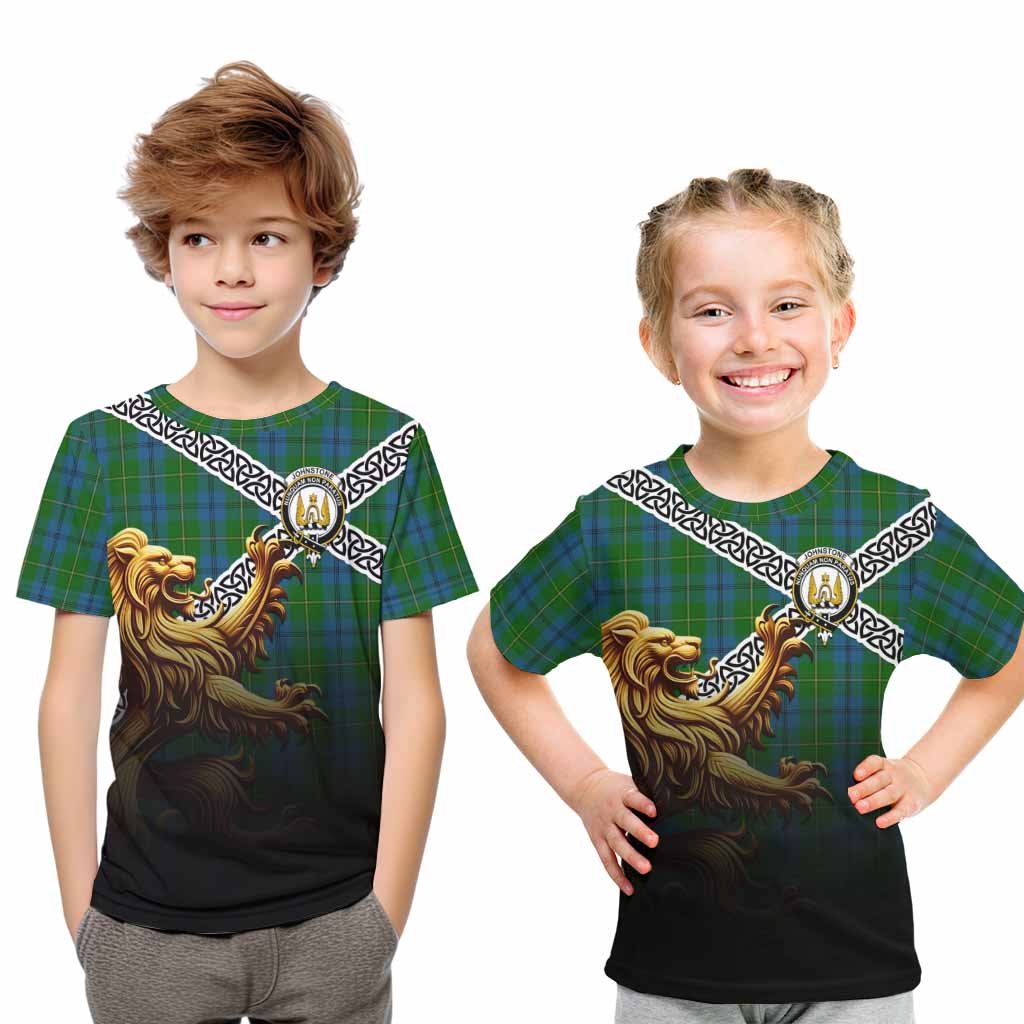 Johnstone (Johnston) Crest Tartan Kid T-Shirt with Golden Lion Emblem Celtic Style Youth XL Size14 - Tartan Vibes Clothing