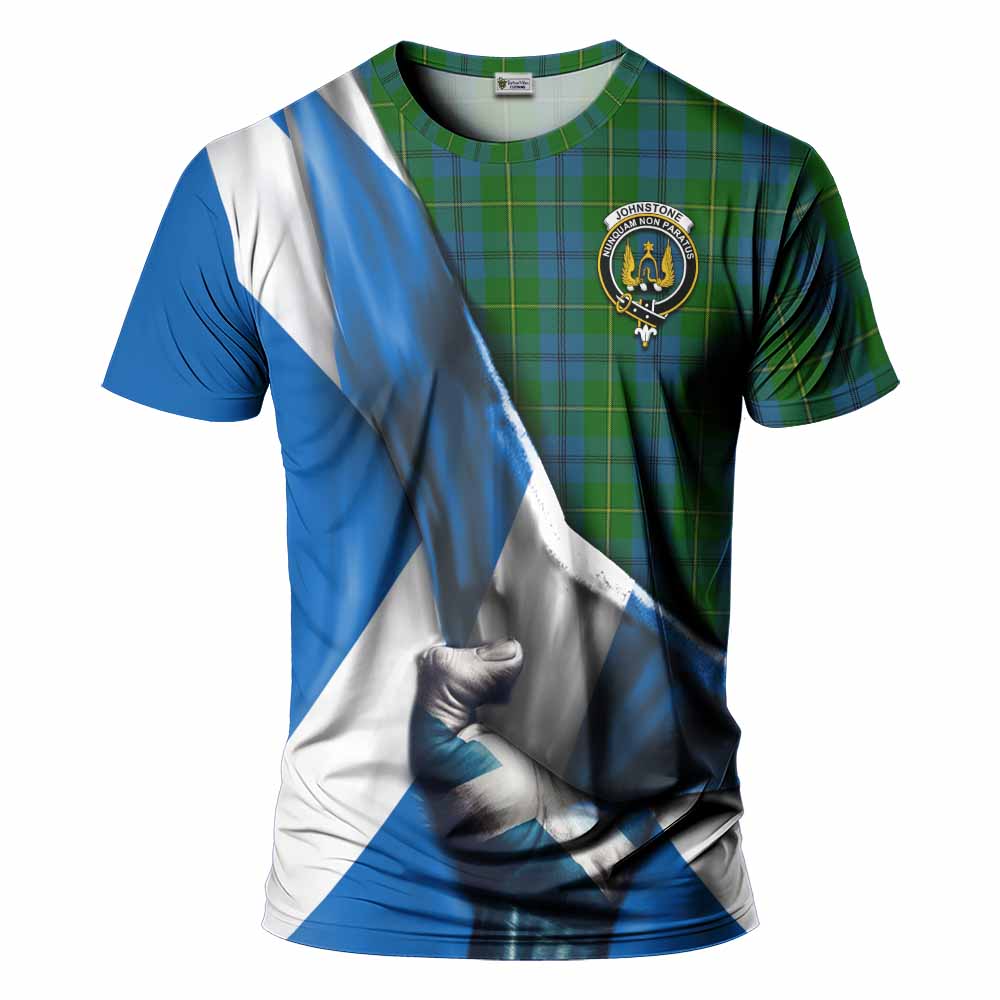 Tartan Vibes Clothing Johnstone (Johnston) Tartan T-Shirt with Family Crest Scotland Patriotic Style