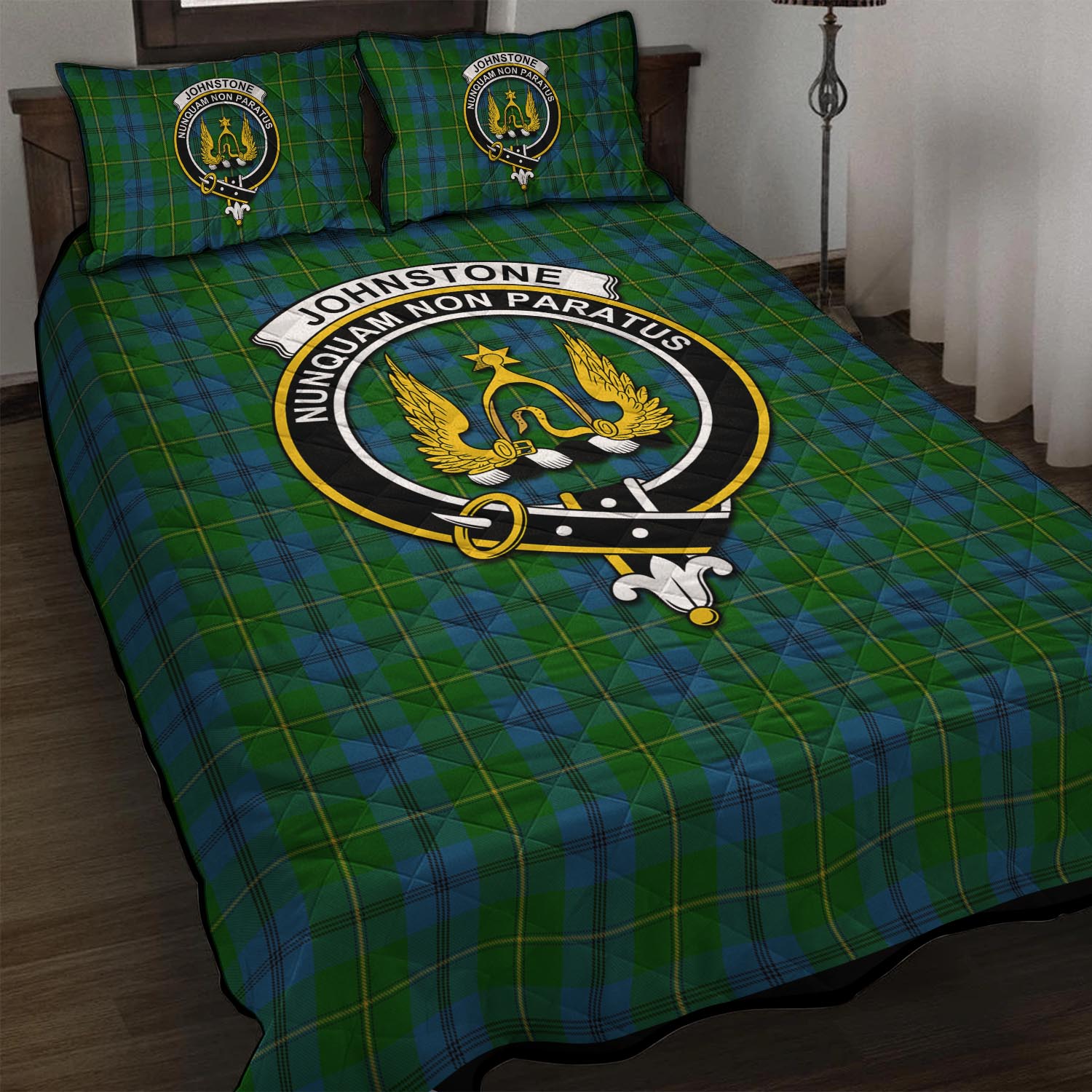 Johnstone (Johnston) Tartan Quilt Bed Set with Family Crest - Tartan Vibes Clothing