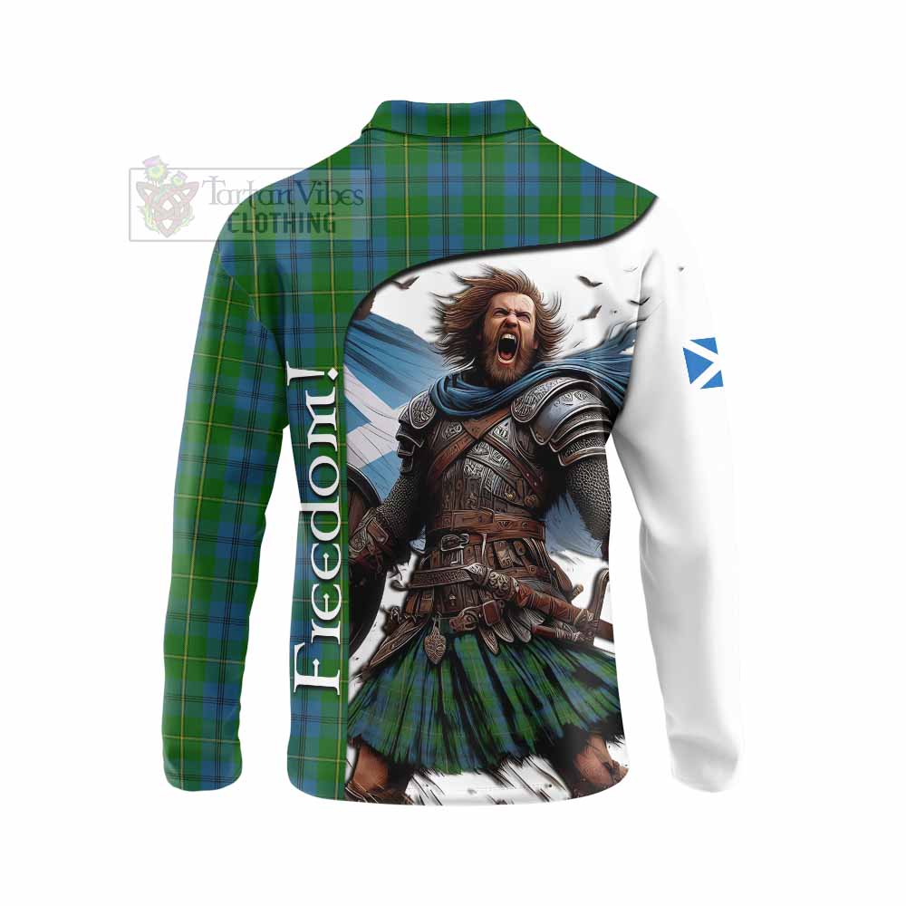 Tartan Vibes Clothing Johnstone (Johnston) Crest Tartan Long Sleeve Polo Shirt Inspired by the Freedom of Scottish Warrior