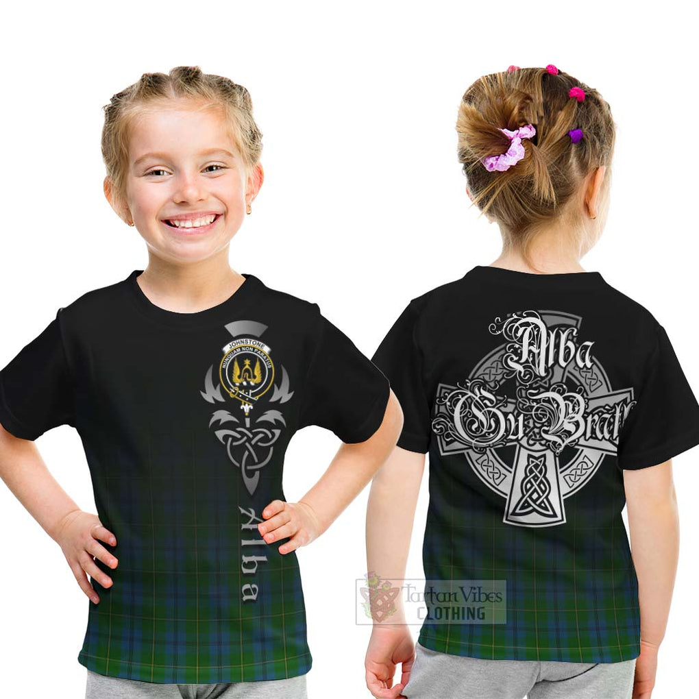 Tartan Vibes Clothing Johnstone (Johnston) Tartan Kid T-Shirt Featuring Alba Gu Brath Family Crest Celtic Inspired